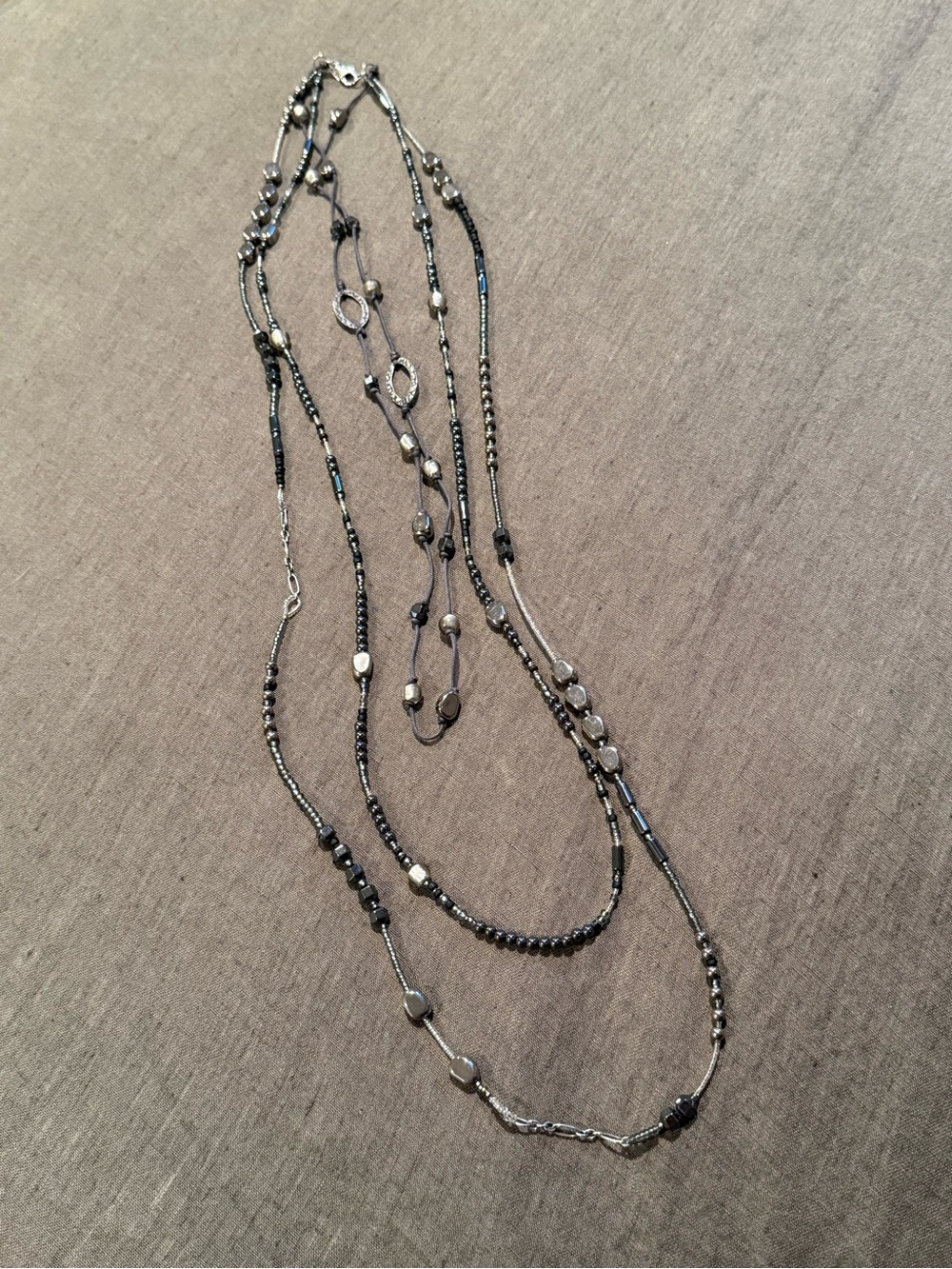 Silpada Sterling Silver Dewdrops Hematite Glass Seed Beads 31” Necklace N2097
